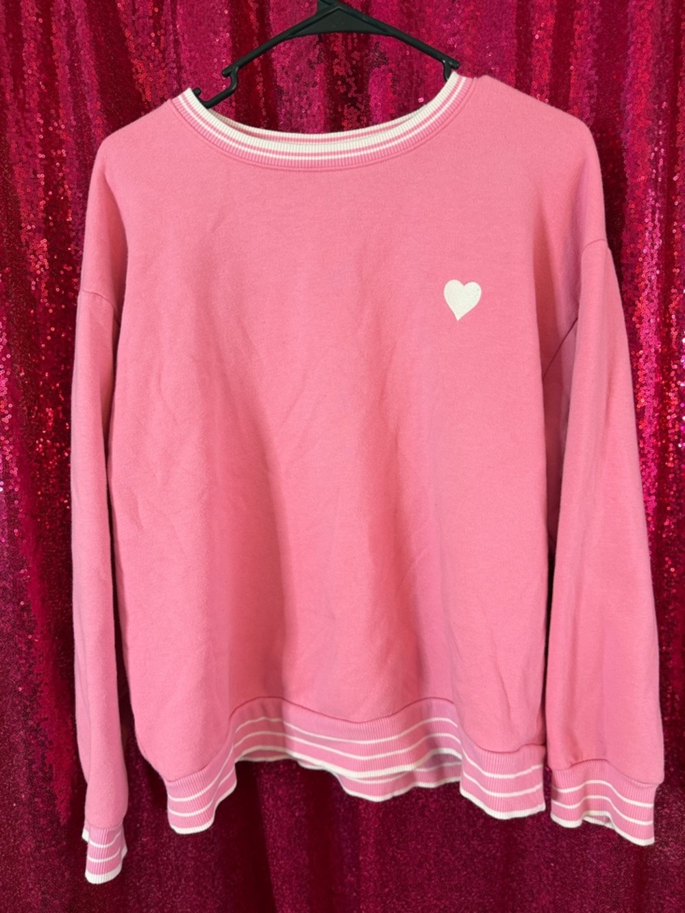 New day Pink Crewneck Sweater with White Heart